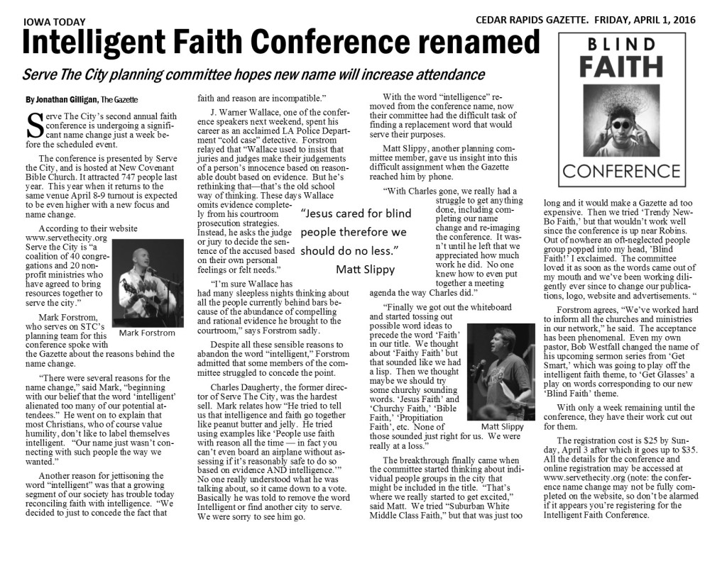Blind Faith Gazette article
